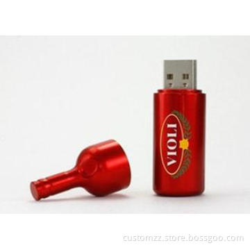 Red Wine Bottle Metal USB Flash Drive Storage For Promotion